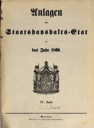 Staatshaushaltsplan : für d. Rechnungsjahr .... 1860,Anl.4