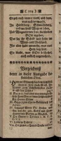 Verzeichniß derer in dieser Ausgabe befindlichen Oden.