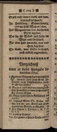 Verzeichniß derer in dieser Ausgabe befindlichen Oden.
