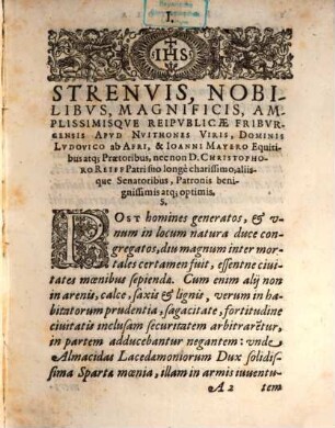 Theses Philosophicae, De Tribvs Rervm Natvralivm Principiis Tam In Genere Qvam In Specie, Ex I. Phys. Aristotelis desumptae