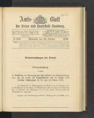 No. 259, 30. Oktober 1918