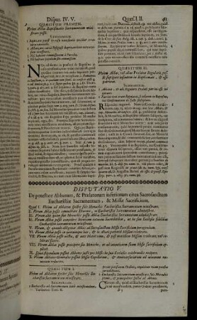 Disputatio V. De potestate Abbatum, & Prælatorum inferiorum circa Sacrosanctum Eucharistiæ Sacramentum, & Missæ Sacrificium.
