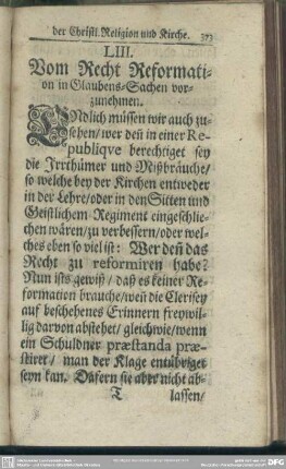 LIII. Vom Recht Reformation in Glaubens-Sachen vorzunehmen