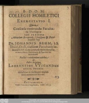 Collegii Homiletici Exercitatio I.