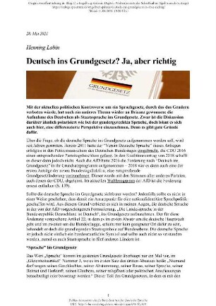 Deutsch ins Grundgesetz? Ja, aber richtig
