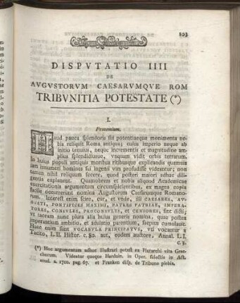 Disputation IIII. De Augustorum Caesarumque Rom Tribunitia Potestate.