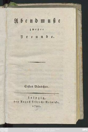 Bdchen. 1: Abendmuße zweyer Freunde