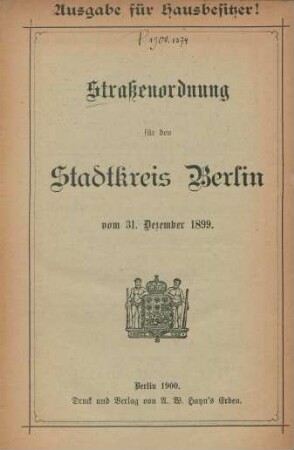 Straßenordnung für den Stadtkreis Berlin vom 31. Dezember 1899