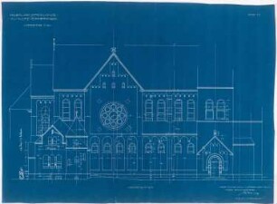 Dekanatskirche, Clerf (Clervaux): Längsansicht von Süden 1:50