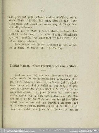 Sechster Anhang. Anbau und Nutzen des weißen Klee's
