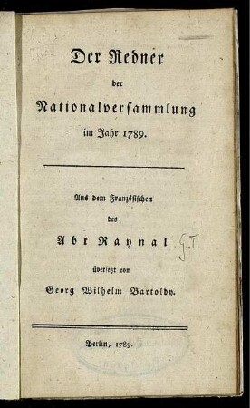 Der Redner der Nationalversammlung im Jahr 1789.