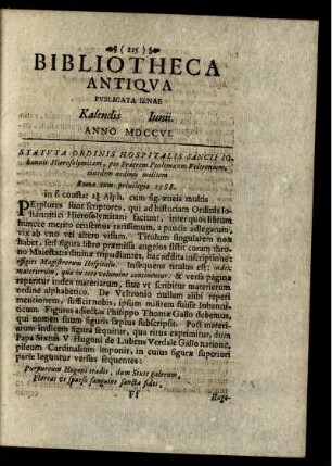 Kalendis Junii. Anno MDCCVI.