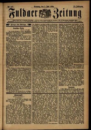 Erste Ausgabe vom Sonntag, den 01. Juli 1894.