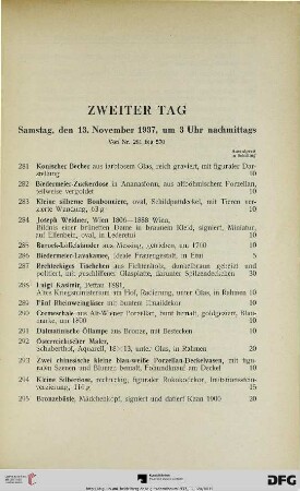 Zweiter Tag: Samstag, den 13. November 1937, um 3 Uhr nachmittags (Nr. 281-570)