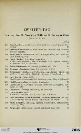 Zweiter Tag: Samstag, den 13. November 1937, um 3 Uhr nachmittags (Nr. 281-570)