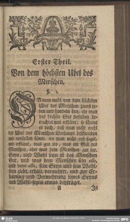 Erster Theil. Von dem höchsten Ubel des Menschen