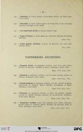 Tapisseries anciennes (Nr. 154-158)