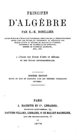 Principes d'algèbre