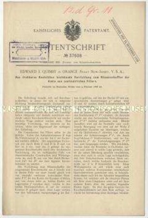 Patentschrift einer Vorrichtung an Filtern, Patent-Nr. 37608