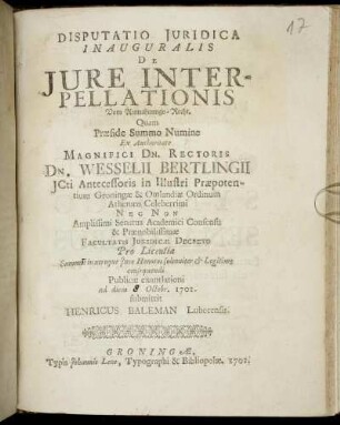Disputatio Juridica Inauguralis De Jure Interpellationis