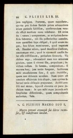 V. C. Plinius Macro Suo S.