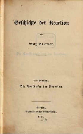 Geschichte der Reaction, Erste Abtheilung. Die Vorläufer der Reaction