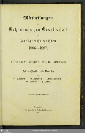 13.1886/87(1887): Mitteilungen der Ökonomischen Gesellschaft im Königreiche Sachsen