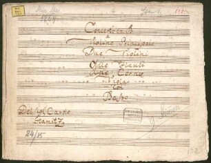 Concertos, vl, orch, B-Dur - BSB Mus.ms. 1264 : [title, vla:] Concerto ex B // a // Violino Principale // Due Violini // due Flauti // due Corni // Viola // Con // Basso // Del Sig Carolo // Stamitz