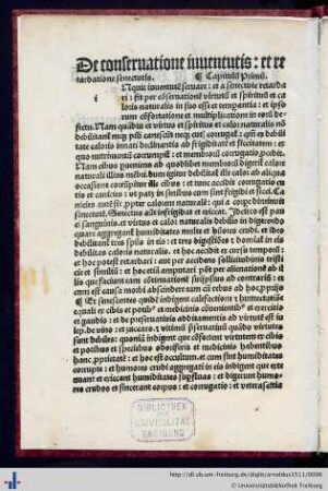 I. De conservatione iuventutis, et retardatione senectutis.