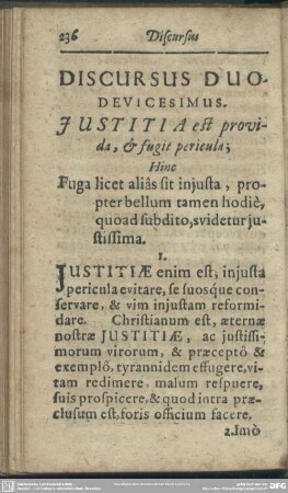 Discursus Duodevicesimus. Iustitia est provida, & fugit perieula