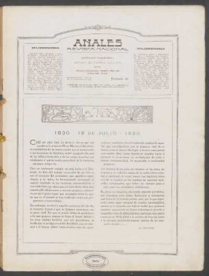 La nota : 1830 - 18 de julio -1920