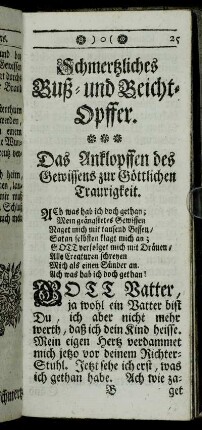 Das Anklopffen des Gewissens zur Göttlichen Traurigkeit. - Gebet vor der Beicht.