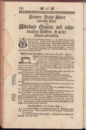 Kräuter-Buchs Achter und letzter Theil. Von Allerhand Gummi und außgedruckten Säfften, so in der Artzney gebräuchlich