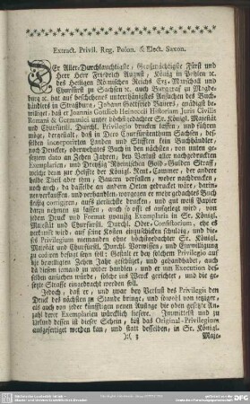 Extract. Privil. Reg. Polon. & Elect. Saxon