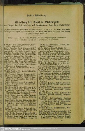 Dritte Abteilung. Einteilung der Stadt