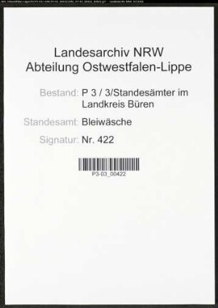 Heiratsregister Standesamt Bleiwäsche
