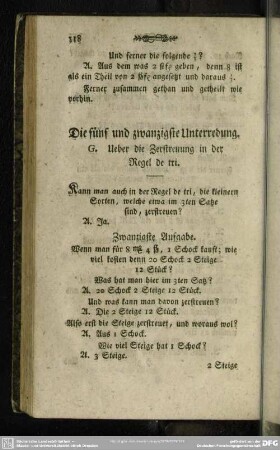 Die fünf und zwanzigste Unterredung. G. Ueber die Zerstreuung in der Regel de tri
