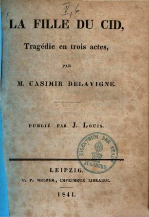La fille du Cid : Tragédie en trois actes