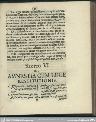 Sectio VI. De Amnestia Cum Lege Restitutionis