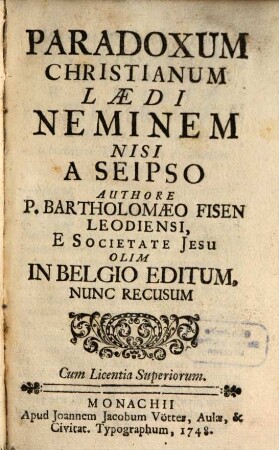 Paradoxum Christianum Laedi Neminem Nisi A Seipso