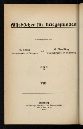 Hilfsbücher für Kriegsstunden