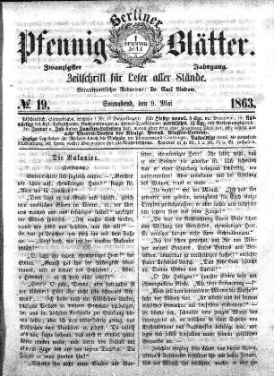 No. 19, Sonnabend, den 9. Mai 1863
