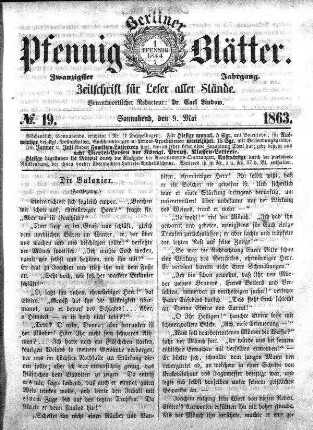 No. 19, Sonnabend, den 9. Mai 1863