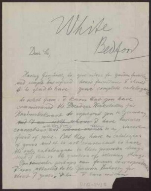 Entwurf eines Schreibens an John P. White, Bedford (Briefentwurf)