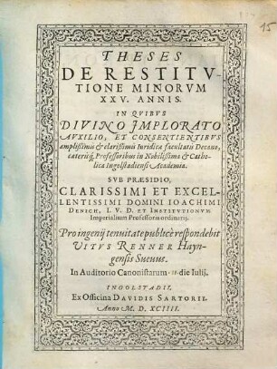 Theses De Restitvtione Minorvm XXV. Annis
