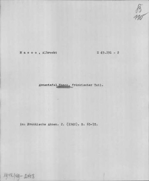 Alter Realkatalog (1501-1952), Teil Bayern, 110,9. Einzelne Adelsgeschichten und Familiengeschichten, alphabetisch: M - BSB Cbm Cat. 805(1 b 110,9