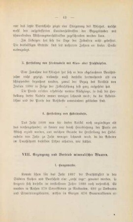 VIII. Erzeugung und Vertrieb mineralischer Waaren.