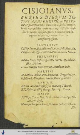 Cisioianus Series Dierum Totius Anni Omnium et Festorum præcipuorum