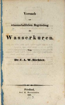 Versuch zur wissenschaftlichen Begründung der Wasserkuren