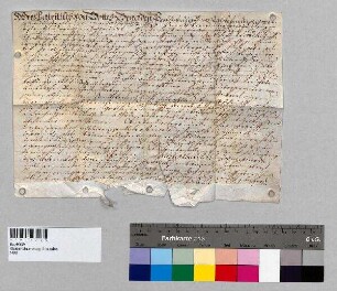 Leibgedingbrief des Propstes Patritius [II.] und des Kapitels zu Baumburg für Maria Schmidt und deren künftigen Mann Balthasar Wibmer über das Vockingergut zu Gollenshausen. Vorbesitzer war Christoph Schmidt, der erste Mann der Maria.; S1: Propst Patritius [II.] von Baumburg; S2: Kapitel zu Baumburg